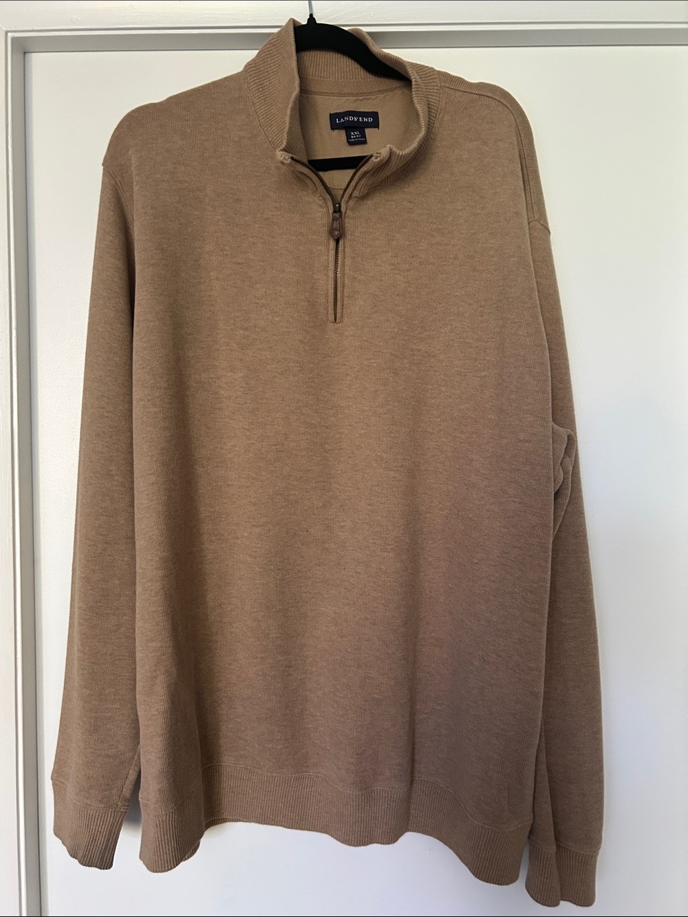 Lands' End Men's Zip-Neck Sweater in Khaki